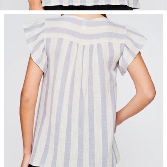 L Love Striped Embroidered Top. Like New! EUC - Picture 2 of 3